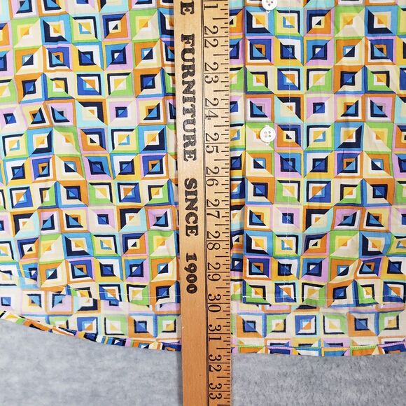 Mr Turk Geometric Camp Shirt Mens 2XL* Orange Blue Abstract Retro Designer Trina - Picture 5 of 6